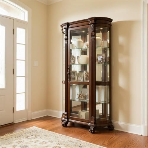 Curved End Curio Cabinet with Lighted Interior