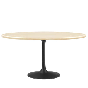 60" Oval Artificial Travertine Dining Table with Pedestal Base