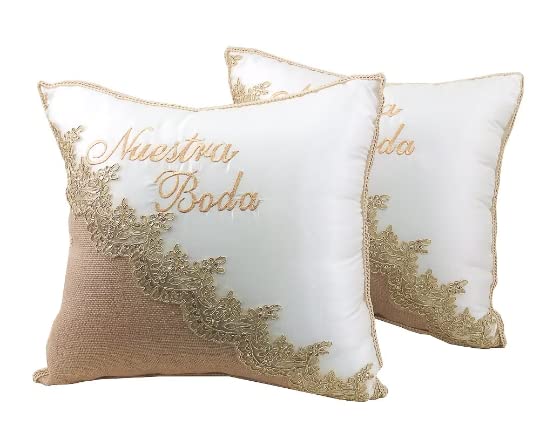 Wedding Kneeling Pillow Set of 2 – Ivory Satin & Lace with Embroidery