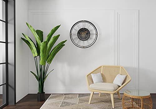 32-Inch Round Black Metal Gear Silent Wall Clock