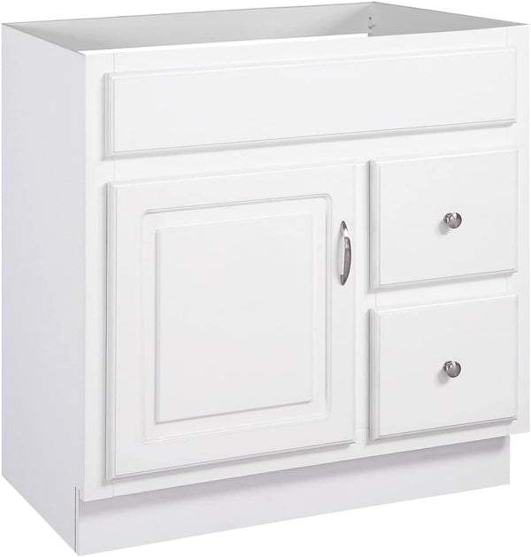 30-Inch Solid Wood Bathroom Vanity Cabinet – White, Ready to Assemble
