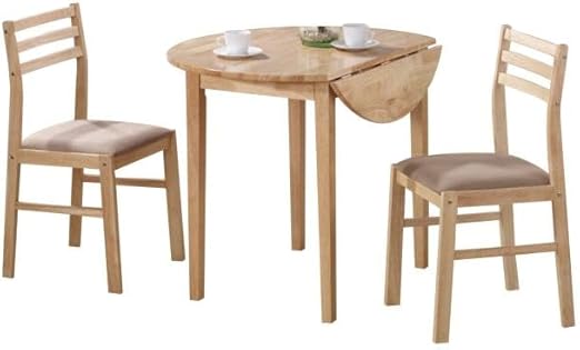 3-Piece Drop Leaf Round Dining Set with 2 Chairs