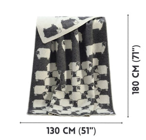 Wool Cotton Throw Blanket Reversible Sheep Print Farmhouse