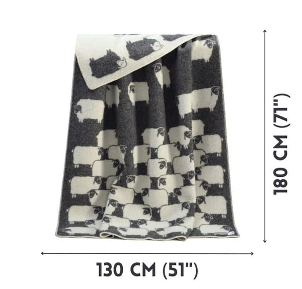 Wool Cotton Throw Blanket Reversible Sheep Print Farmhouse
