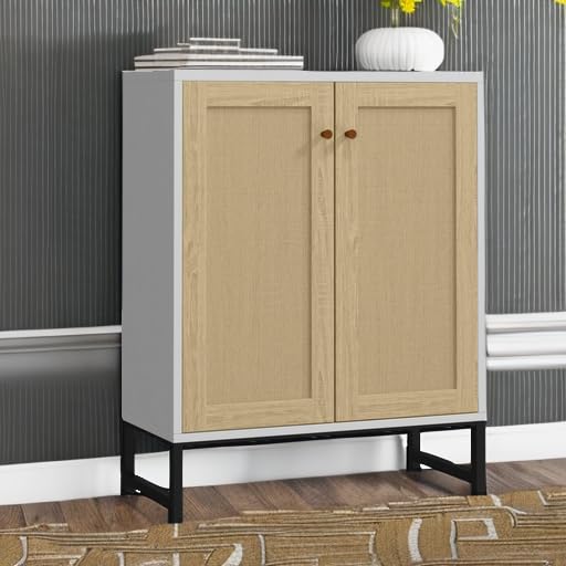 Rattan 2-Door Storage Cabinet with Shelves