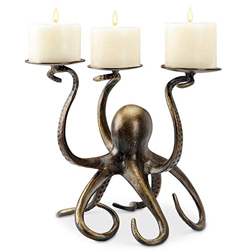 Octopus Pillar Trio Candleholder - Weathered Brass