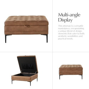 Square Storage Ottoman Coffee Table with Lift Top & Metal Legs