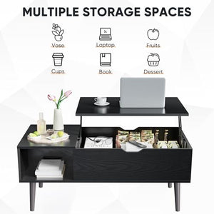 Lift Top Coffee Table with Hidden Storage & Shelves