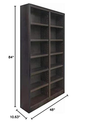 Double Wide Wood Bookcase 84" – 12 Shelves