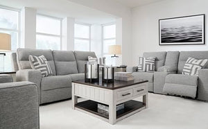 Power Reclining Sofa with Adjustable Headrest & USB Ports – Light Gray