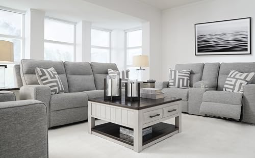 Power Reclining Sofa with Adjustable Headrest & USB Ports – Light Gray