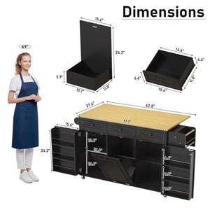 Rolling Kitchen Island with Power Outlet & Drop Leaf