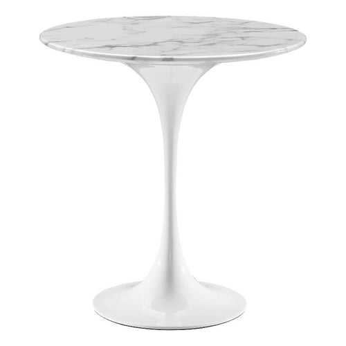 Round Marble Top Side Table with Glossy Tapered Pedestal Base
