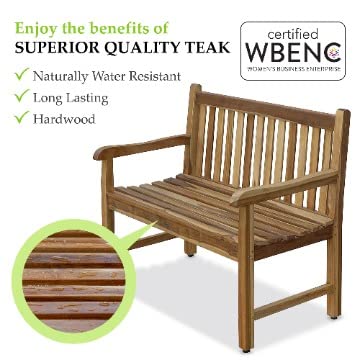 Teak Wood Outdoor Garden Bench with Armrests & Backrest