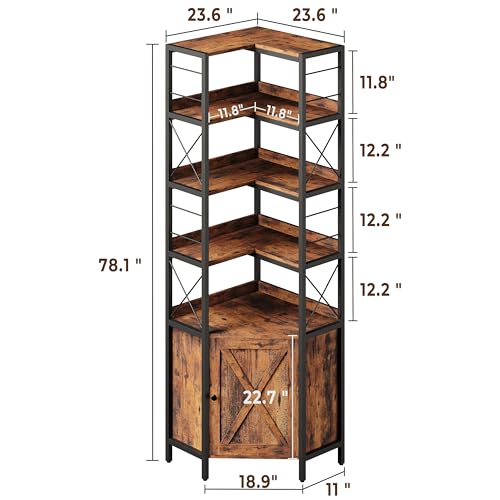 5-Tier Corner Bookshelf with Doors
