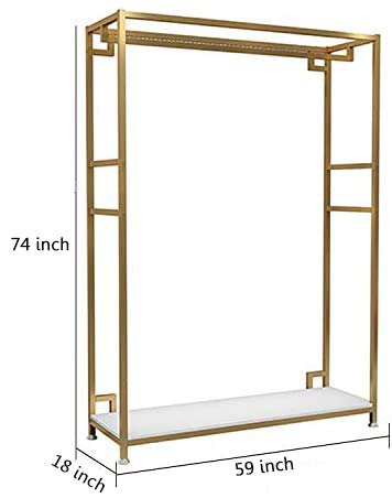 HOMEKAYT Gold Clothing Racks with Shelves, Weeding Dress Retail Clothes Rack,Freestanding Rack, Shoes Bags Clothes Organizer Garment Rack (59" L)