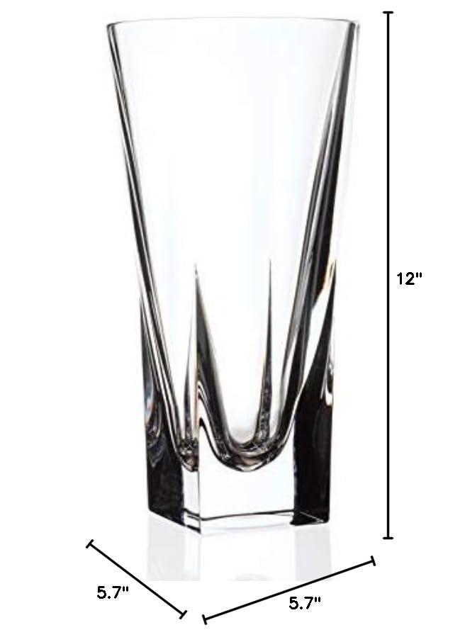 Clear Crystal Glass Flower Vase - Square Bottom Round Opening