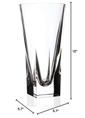 Clear Crystal Glass Flower Vase - Square Bottom Round Opening