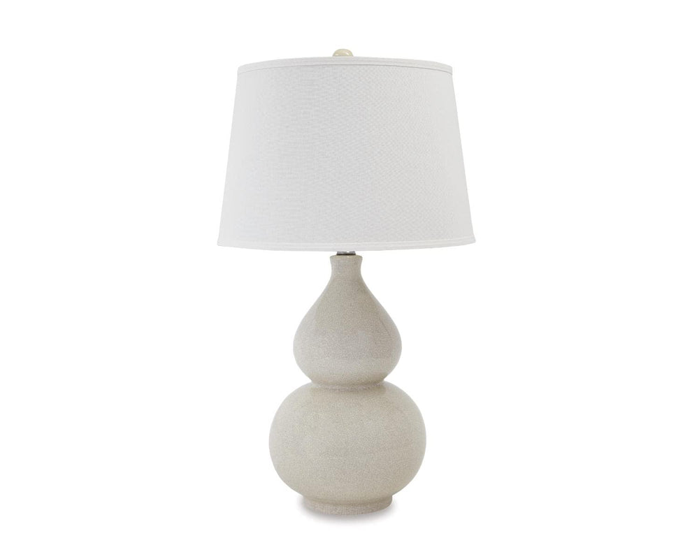 Cream Ceramic Double Gourd Table Lamp with Fabric Shade & 3-Way Switch