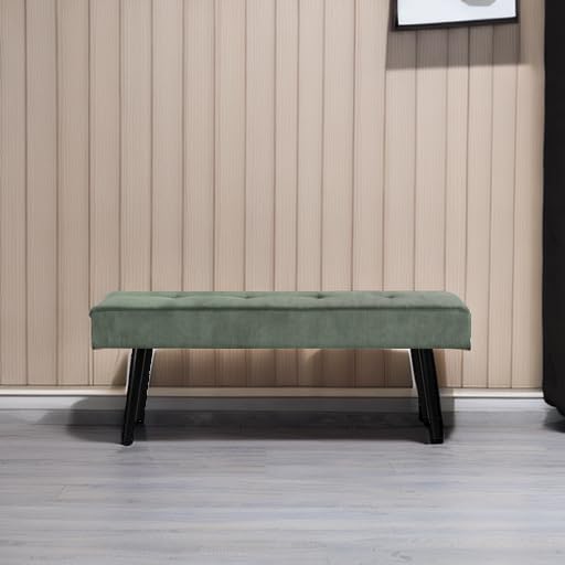 Corduroy Upholstered Entryway Bench with Metal Frame