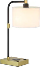Modern Table Lamp with USB Charging Port & Fabric Shade