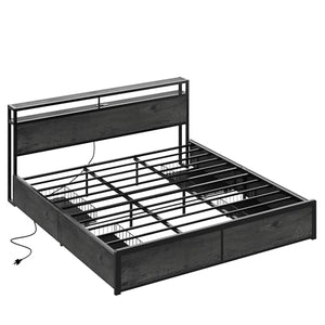 King Size Storage Bed Frame with Charging Headboard