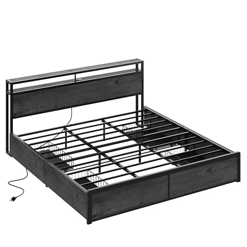 King Size Storage Bed Frame with Charging Headboard