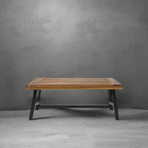 Outdoor Acacia Wood Coffee Table with Metal Frame