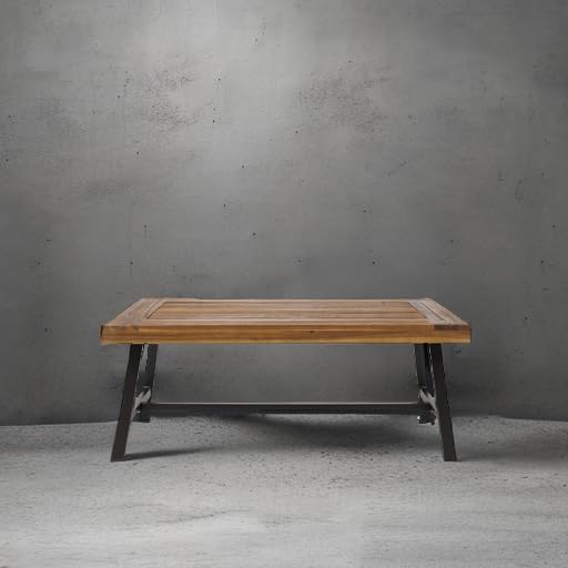 Outdoor Acacia Wood Coffee Table with Metal Frame