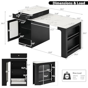 Kitchen Island with Extendable Dining Table, Rolling Storage, Power Outlet & Drawers