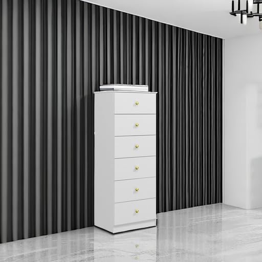 6-Drawer Vertical Dresser with Gold Handles