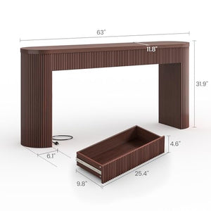 63" Fluted Console Table with 2 Drawers
