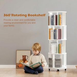 Rotating Bookshelf Tower with Wheels