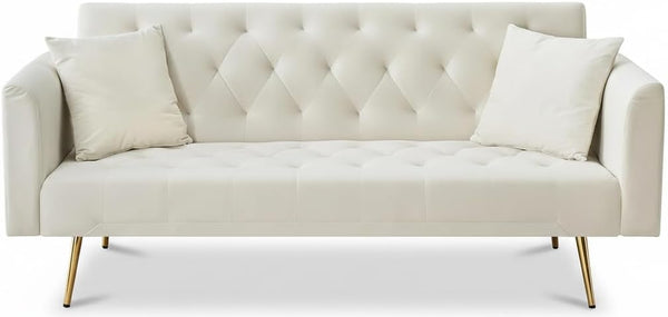 71" Convertible Velvet Sofa Bed Futon with Adjustable Backrest & Chrome Legs