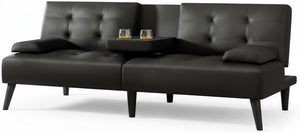 64" Futon Sofa Bed with Cup Holders & Adjustable Backrest