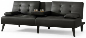64" Futon Sofa Bed with Cup Holders & Adjustable Backrest