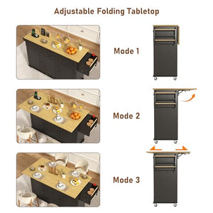 Rolling Kitchen Island with Power Outlet & Drop Leaf