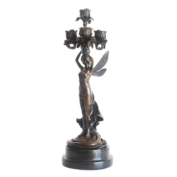 5-Arm Angel Candelabra – Bronze Copper Candlestick Holder