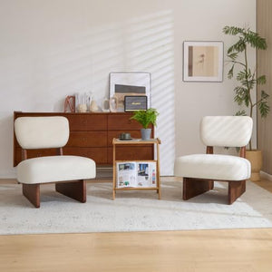 Armless Lounge Accent Chair Set of 2 – Fabric Upholstered, Solid Wood Frame