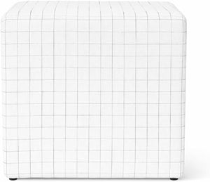 19" Square Upholstered Cube Ottoman – Wood Frame, Plaid Fabric