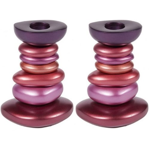 Stone Tower Shabbat Candlesticks – Set of 2, Pink
