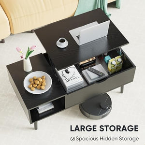 Lift Top Coffee Table with Hidden Storage & Shelves