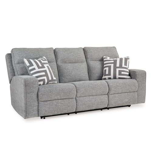 Power Reclining Sofa with Adjustable Headrest & USB Ports – Light Gray
