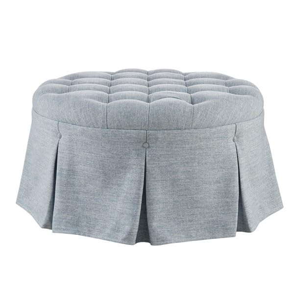 Round Button-Tufted Ottoman with Pleated Skirt