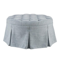Round Button-Tufted Ottoman with Pleated Skirt