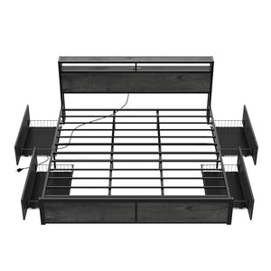 King Size Storage Bed Frame with Charging Headboard