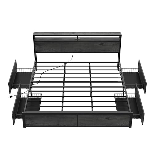 King Size Storage Bed Frame with Charging Headboard