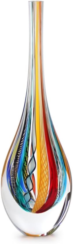 Hand Blown Glass Vase Tall Boho Art Glass Murano Style