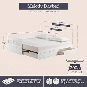 Twin to King Convertible Daybed with Trundle & Storage Drawers – Solid Pine Wood