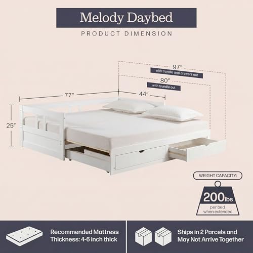 Twin to King Convertible Daybed with Trundle & Storage Drawers – Solid Pine Wood